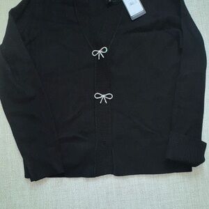 Adrianna Papell Black Ribbed Knit Cardigan